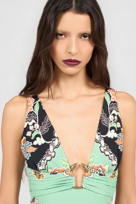 RC Kimono Print Midi Dress GREEN/BLACK XQT100-LNT25