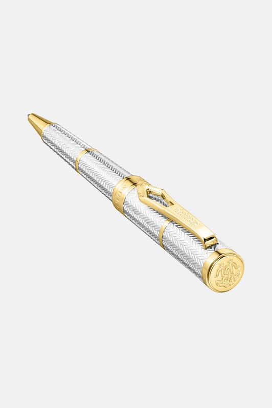 RC Roberto Cavalli Chevron Ballpoint Pen, Two Tone Silver & Gold Color RC Roberto Cavalli Chevron Ballpoint Pen, Two Tone Silver & Gold Color SILVER & GOLD VALG07-IG269