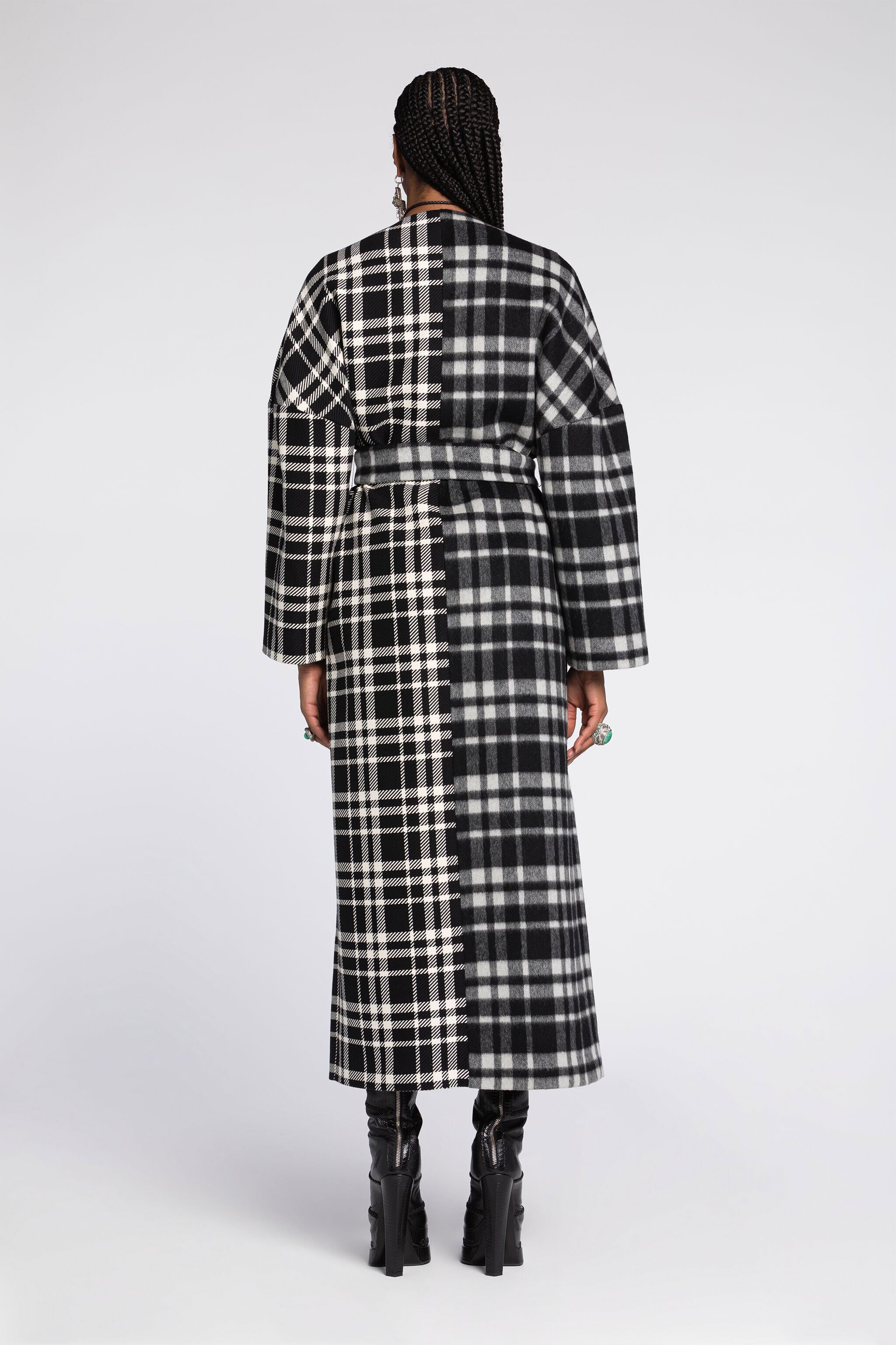 RC Checked Belted Coat Black/White RKT500-FY043