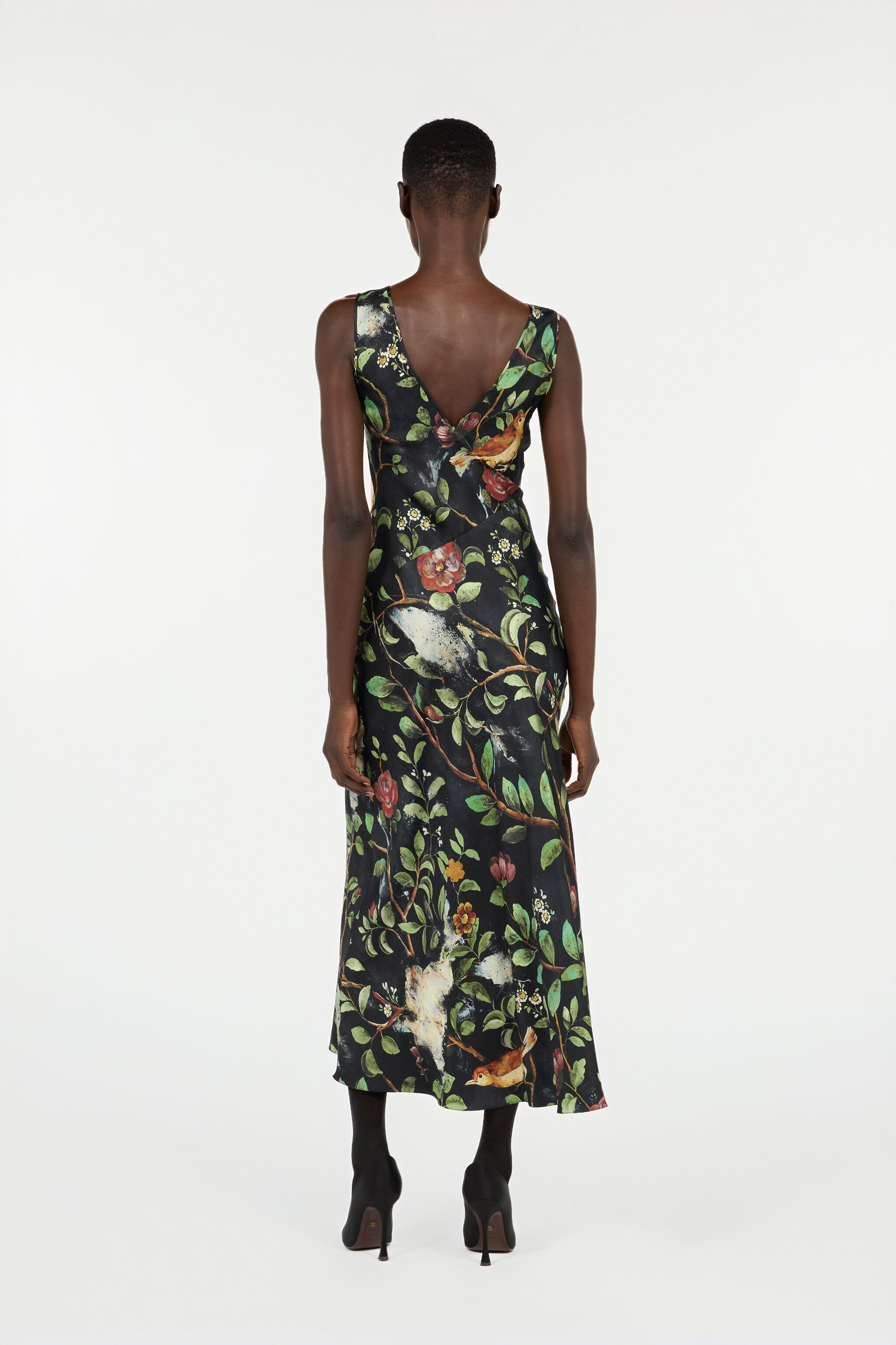 RC Silk Dress With Shrub And Floral Print Black VWT102-OZQ69
