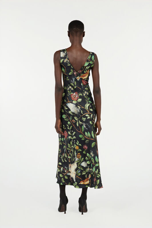 RC Silk Dress With Shrub And Floral Print RC Silk Dress With Shrub And Floral Print Black VWT102-OZQ69