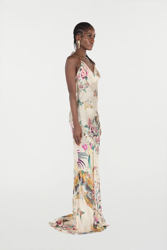 RC Extra Long Dress in Pure Silk with Print RC Extra Long Dress in Pure Silk with Print Ivory/Pink VKT141-CTP76