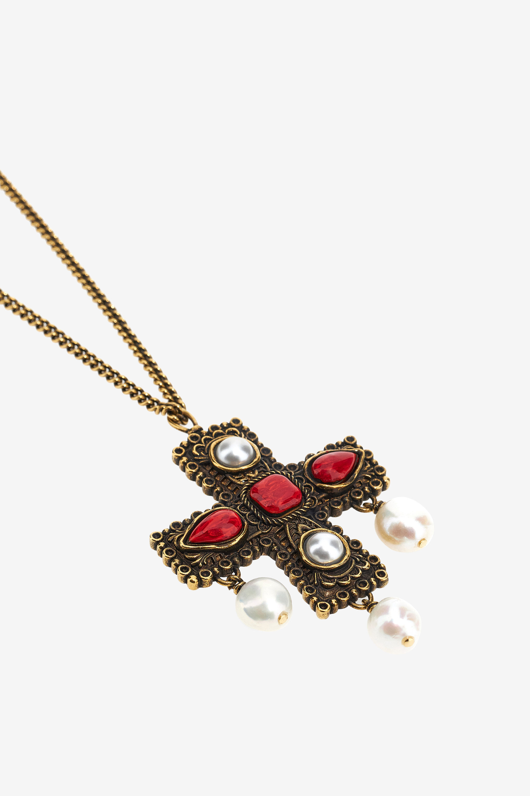 RC Collana con perline e croce Rosso SKG023-AM072