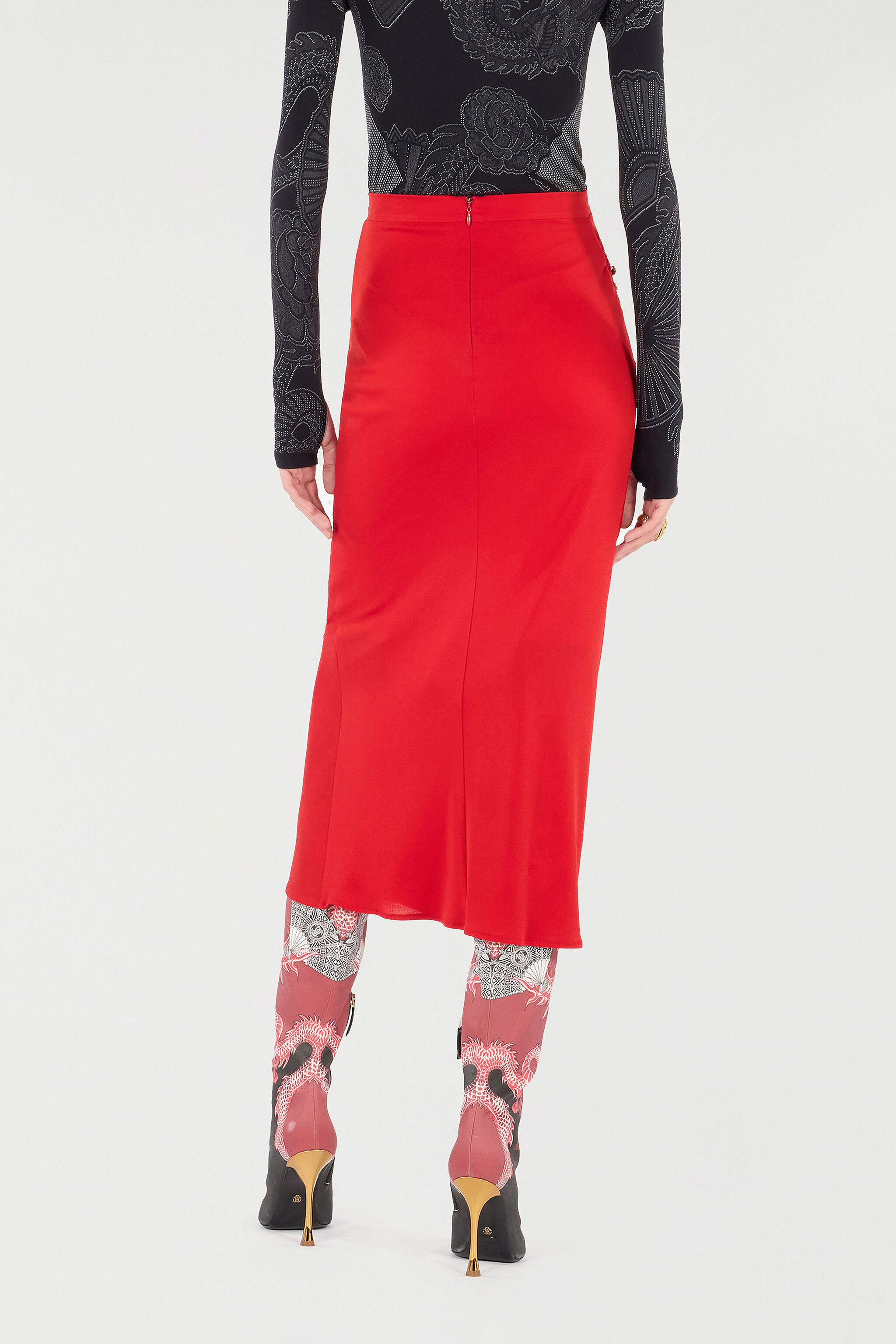 RC Midi Skirt with Gathered Detail Red VQT307-JE034