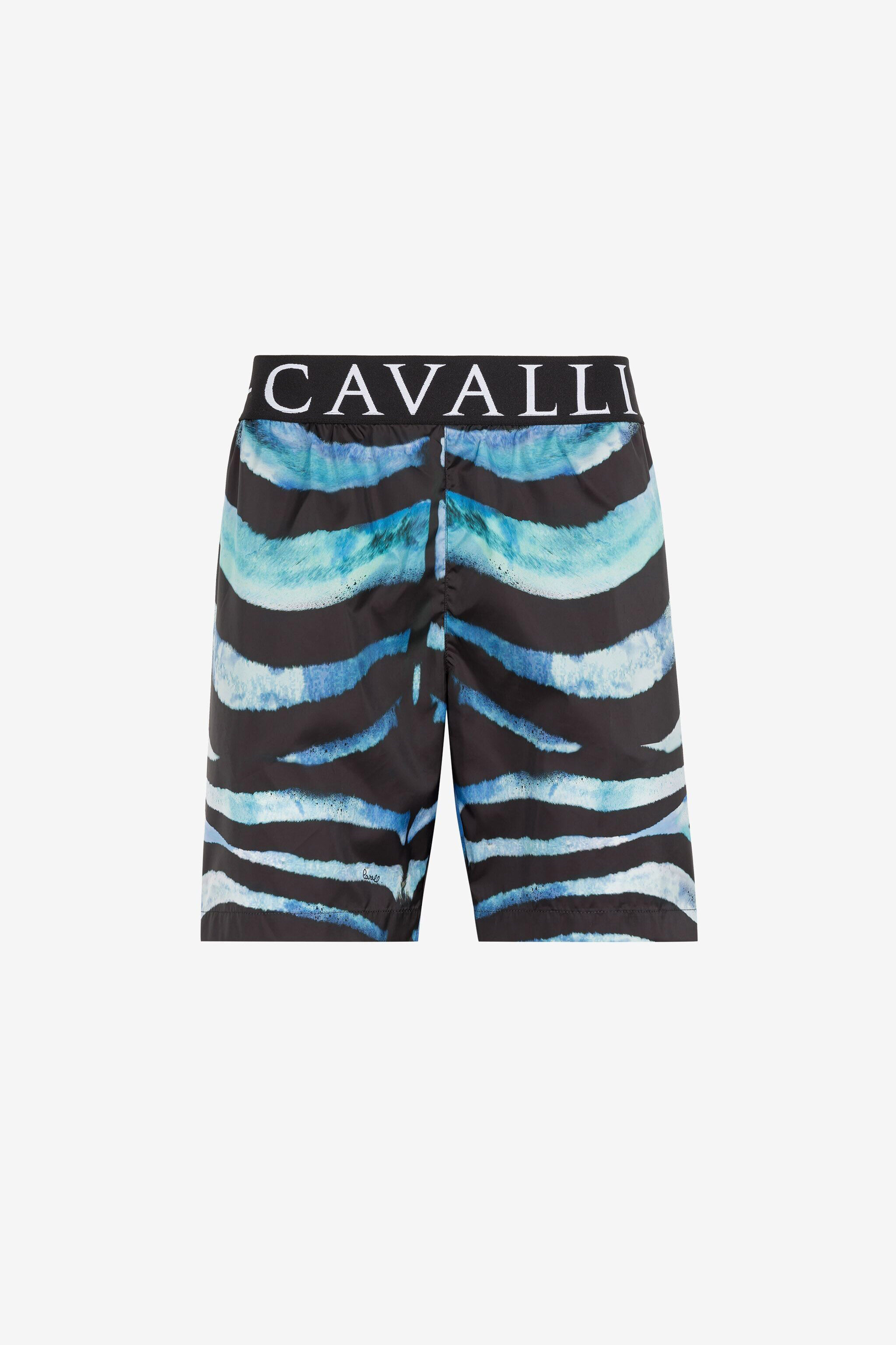 Zebra Print Swim Shorts in Blue for Men Roberto Cavalli