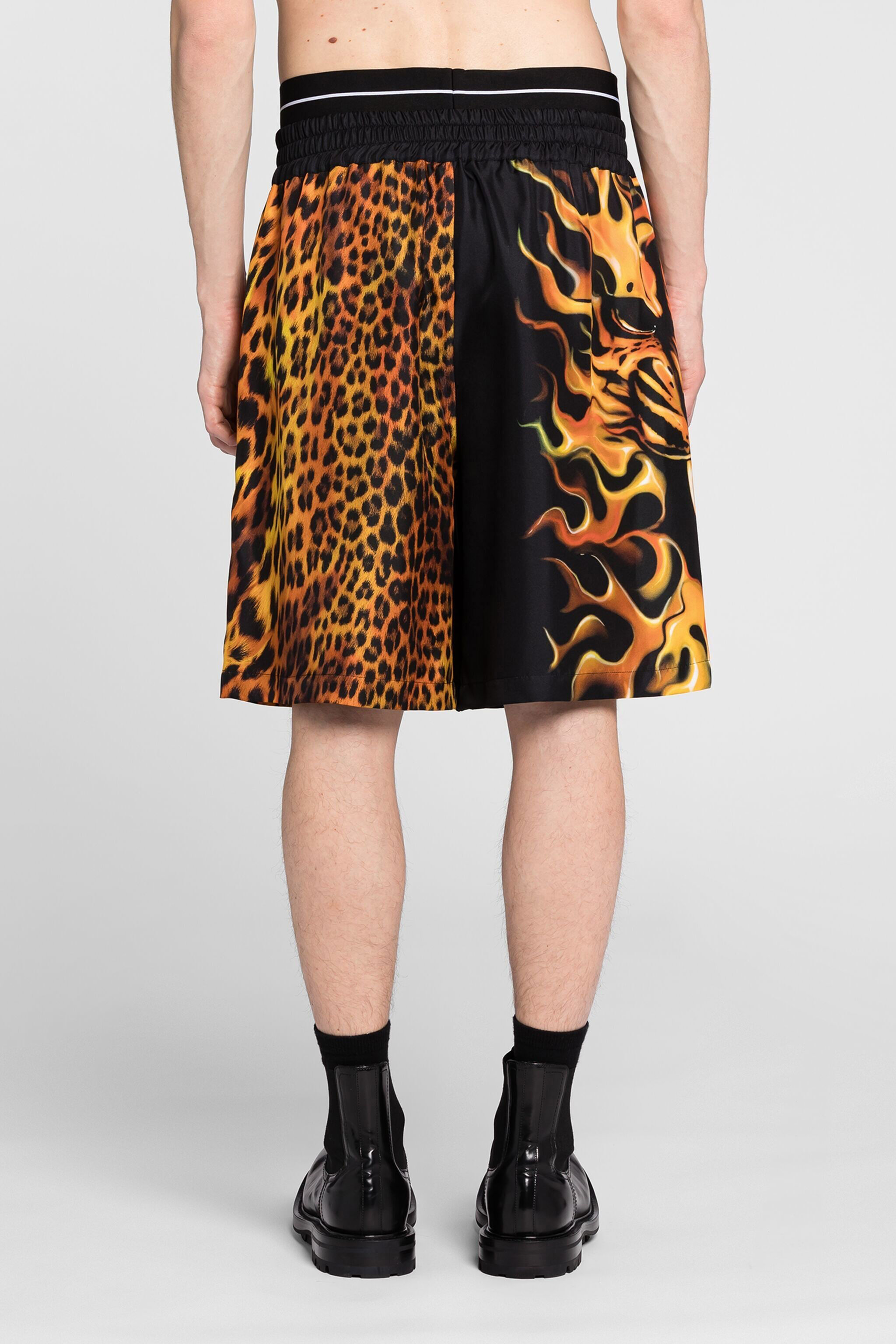RC Flame Lion-Print Silk Shorts Orange/Black ONT209-4QD06