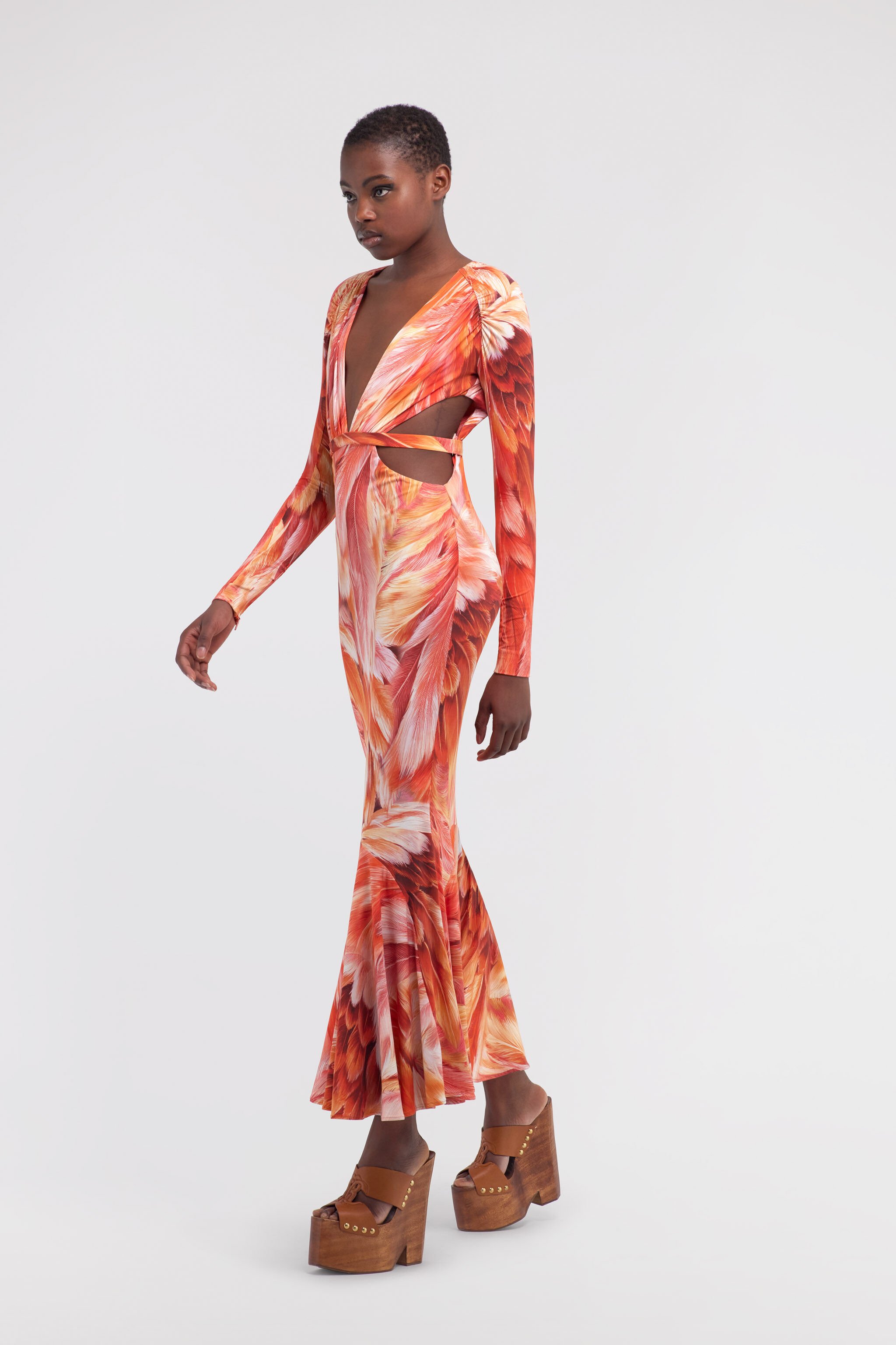 RC Long dress Plumage print Orange SWT120-LNL71