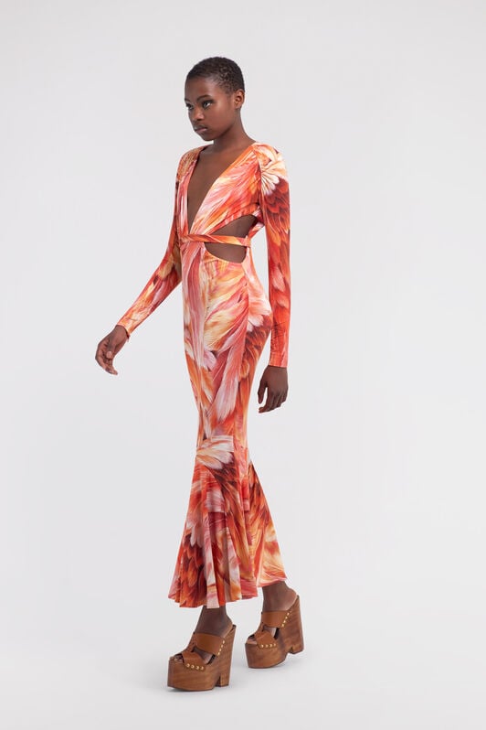 RC Long dress Plumage print RC Long dress Plumage print Orange SWT120-LNL71