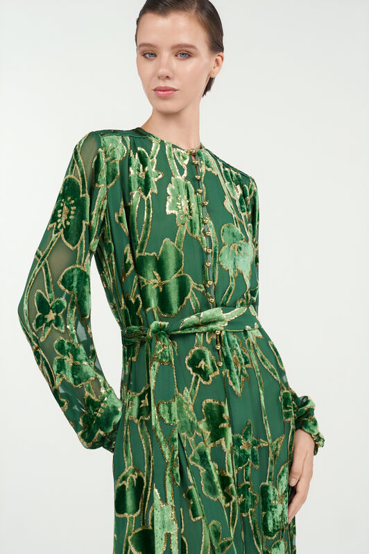 RC Green Velvet Devoré Midi Dress VERDE/ORO VKT122-FC007