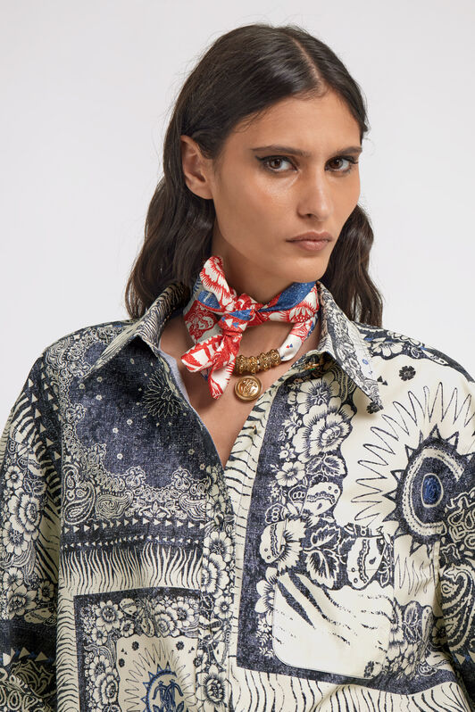 RC Necklace in metal and printed silk ORO/ST.FOULARD BLU TKG002-AM019