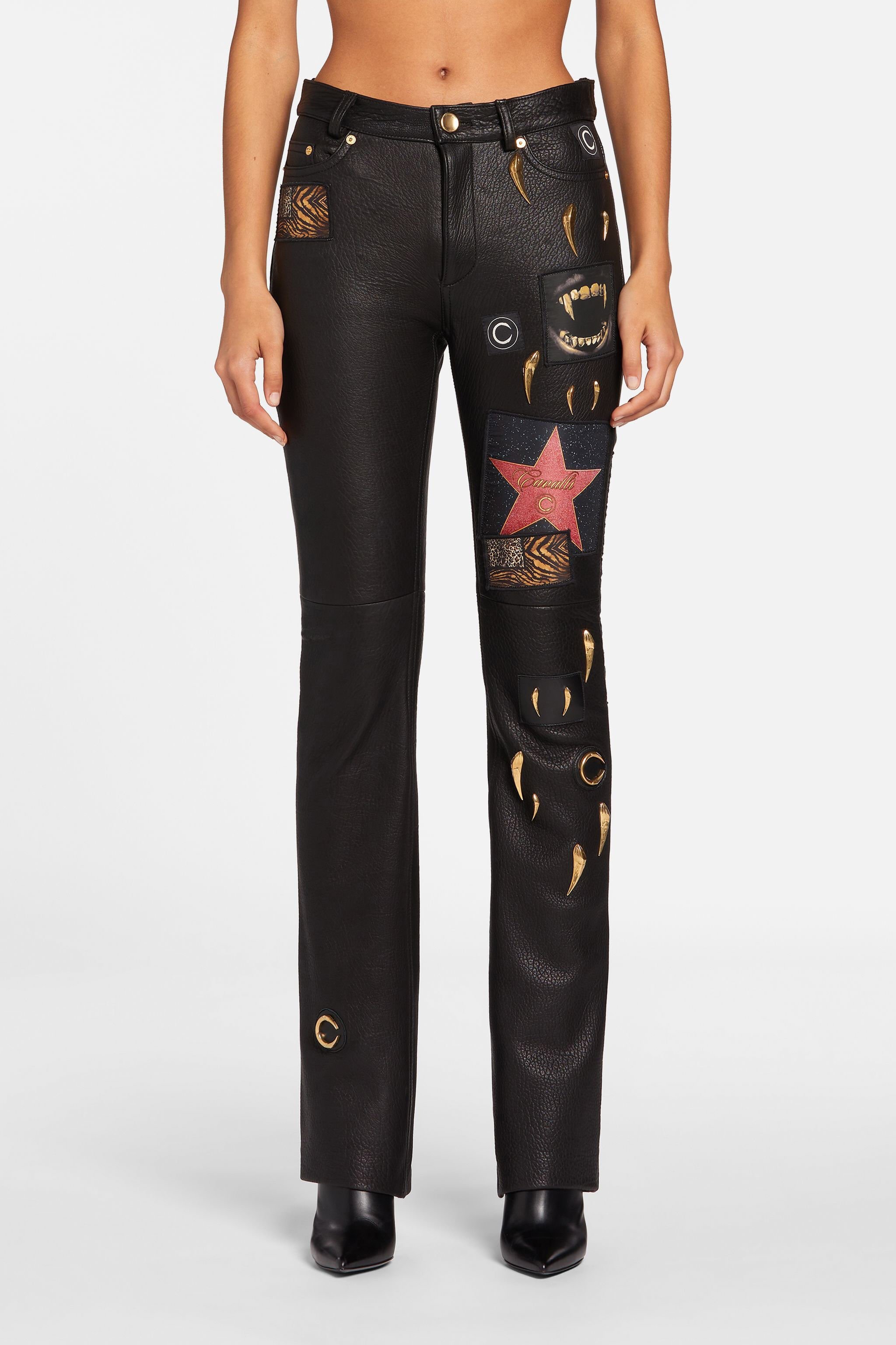 RC Pantaloni in pelle con decorazioni Nero NQP201-PN002