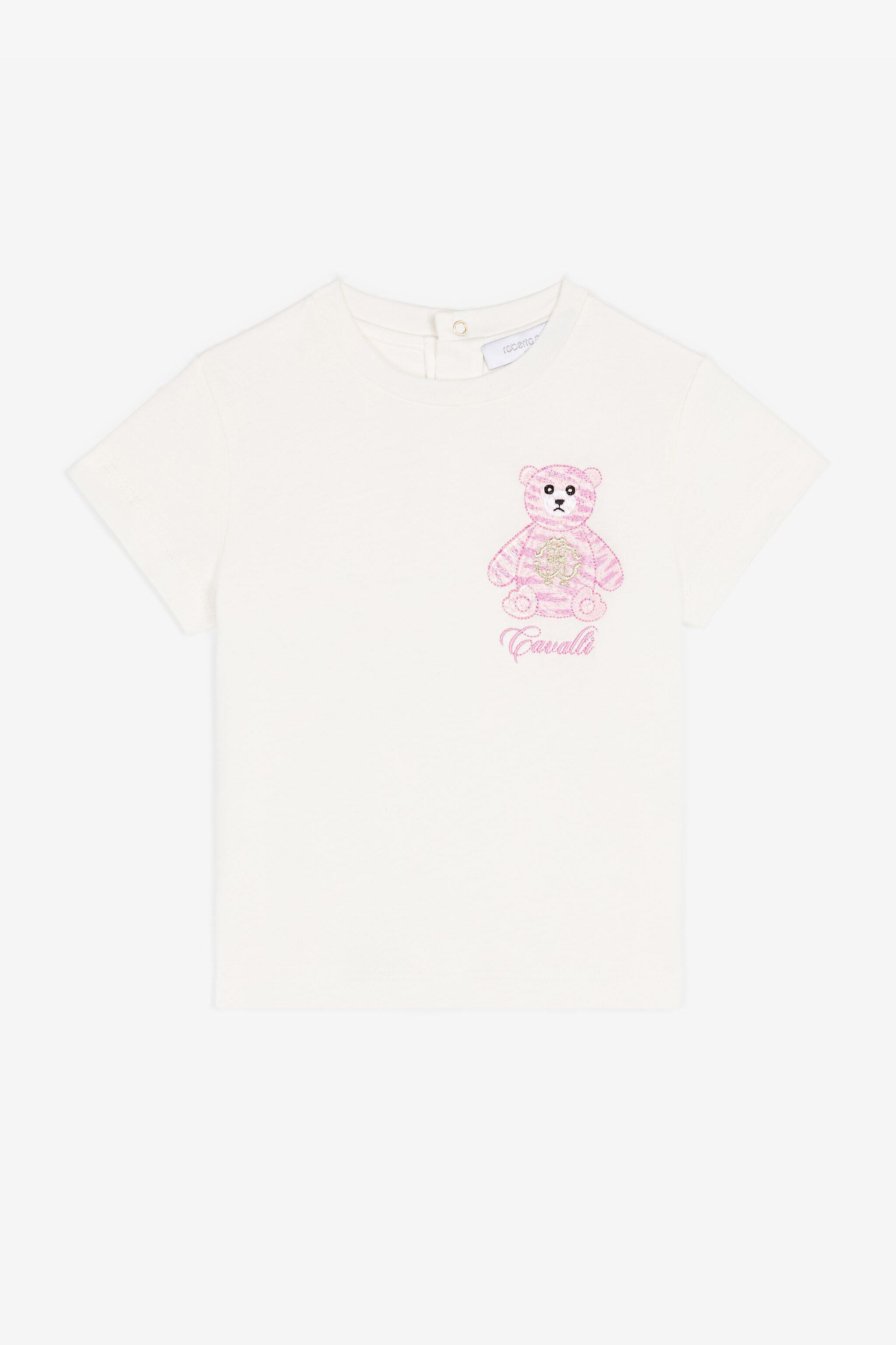 JU Teddy Bear-Embroidered Cotton T-Shirt White RJT606-JD001