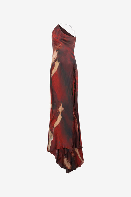 RC Long Red Silk Dress With Marble Print RC Long Red Silk Dress With Marble Print Red VWT101-OZQ74