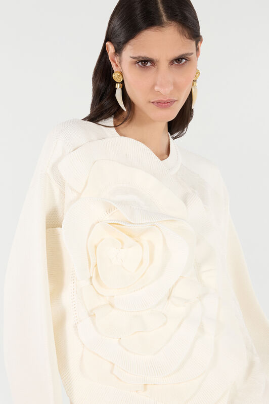 RC Maglione Con Maxi Rosa Avorio UKM603-MH012