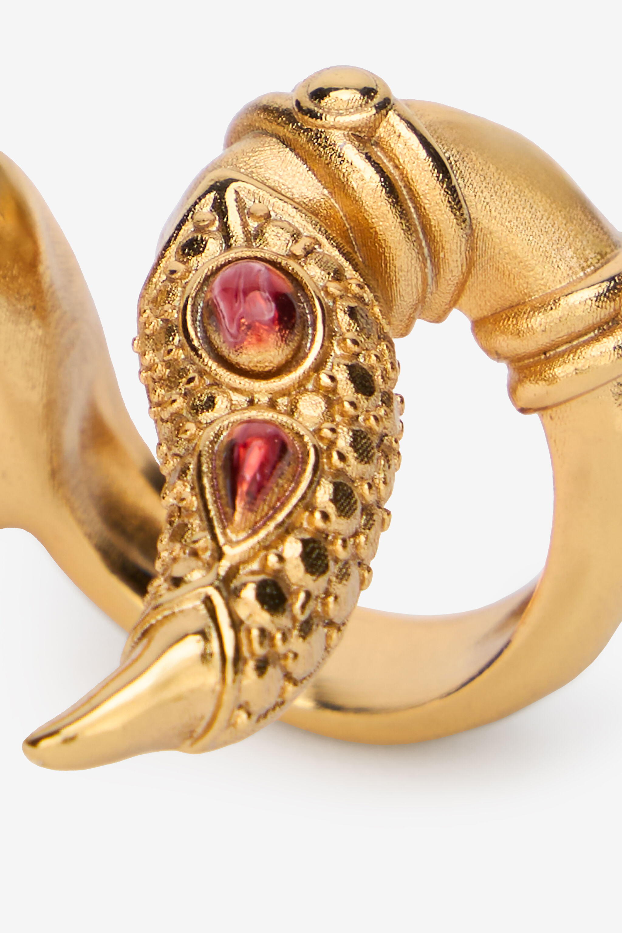 RC Gold Three-Finger Ring with Black and Ruby Stones ORO/NERO/RUBINO VWG002-AM081