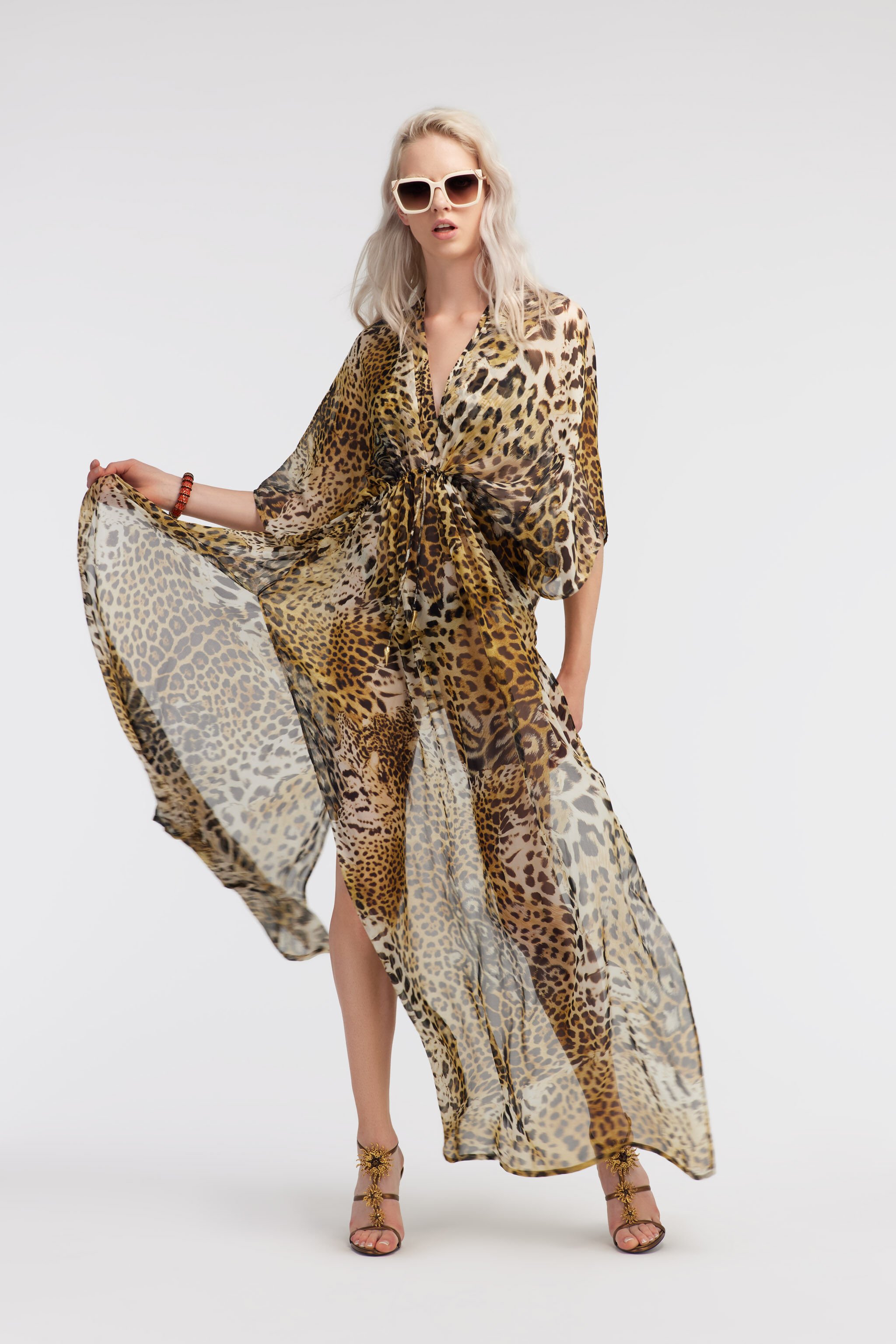 RC Long kaftan with Jaguar Skin print Light Brown SYW050-CTG34