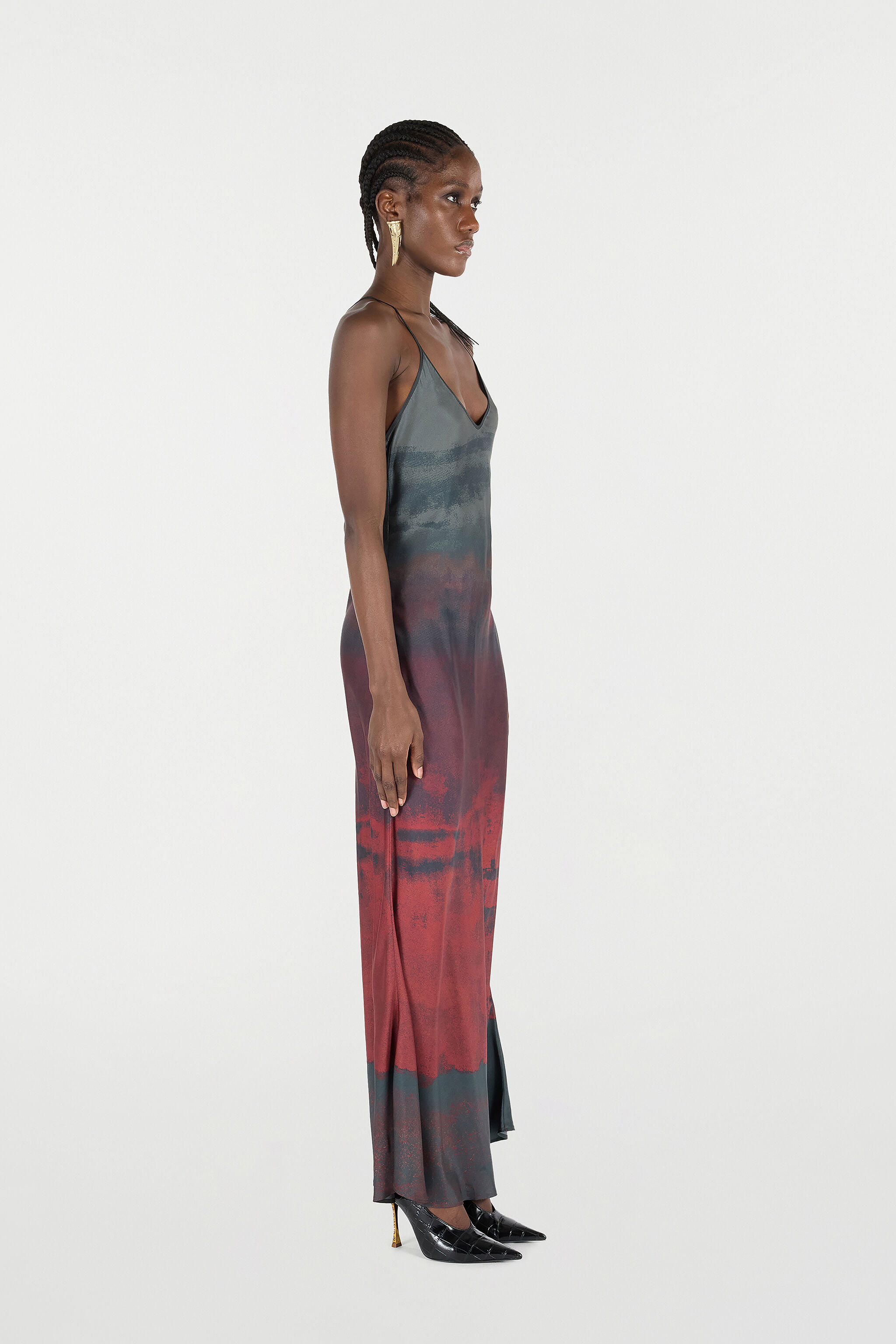 RC Slip-Style Long Dress with Garment-Dyed Effect Negro/Rojo VQT102-4QP69