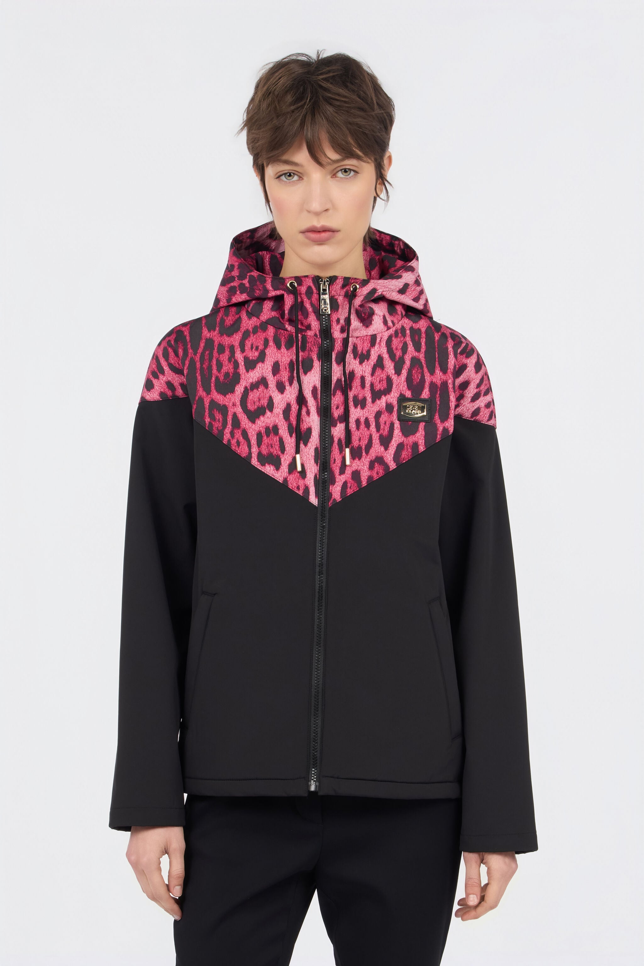 CL Blouson Bomber à Capuche en Imprimé Léopard CL Blouson Bomber à Capuche en Imprimé Léopard Black/pink RXT40J-SB001