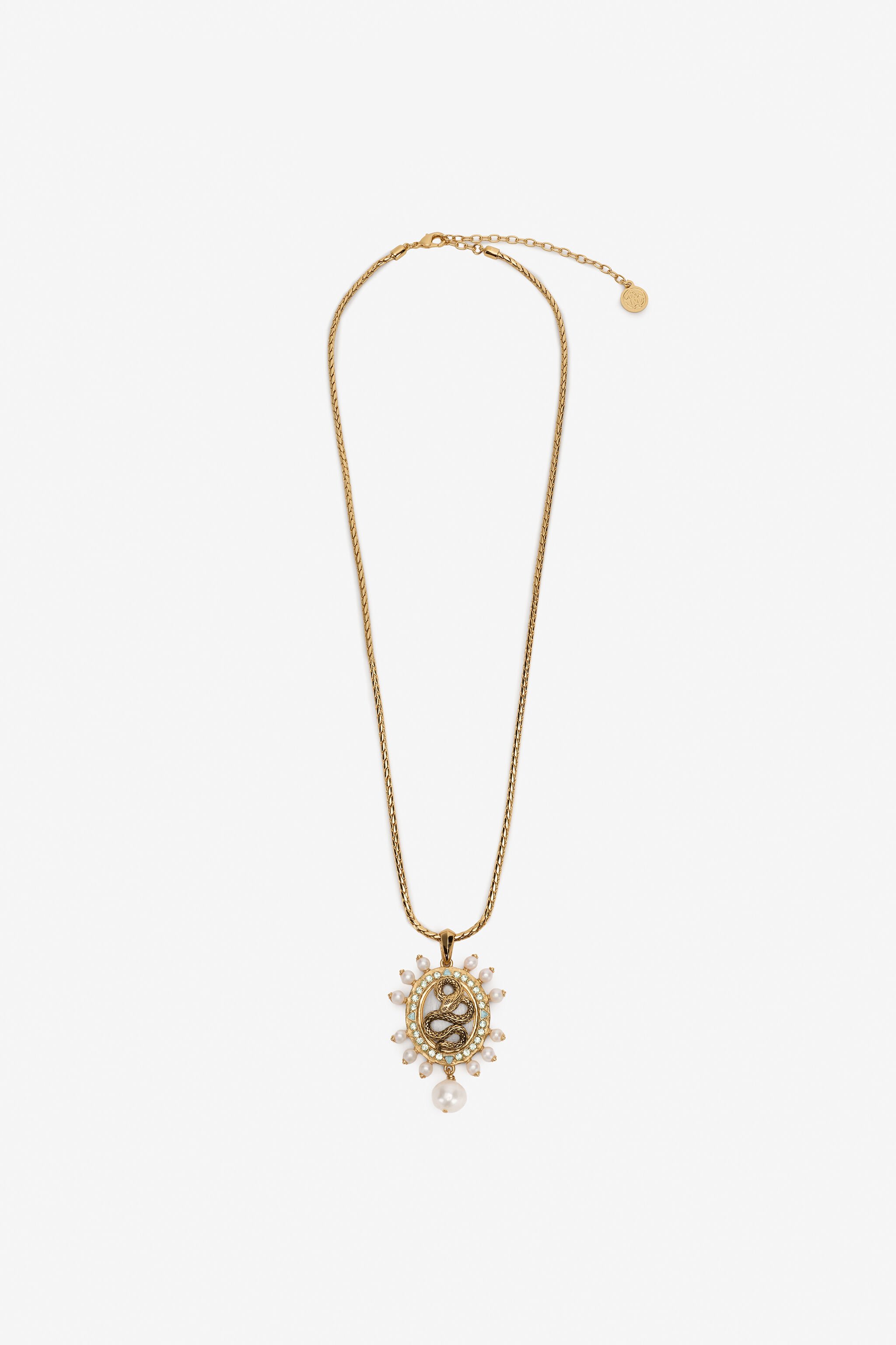 RC Snake Pendant Necklace with Pearls GOLD/IVORY/CRYSTAL WQG001-AM127