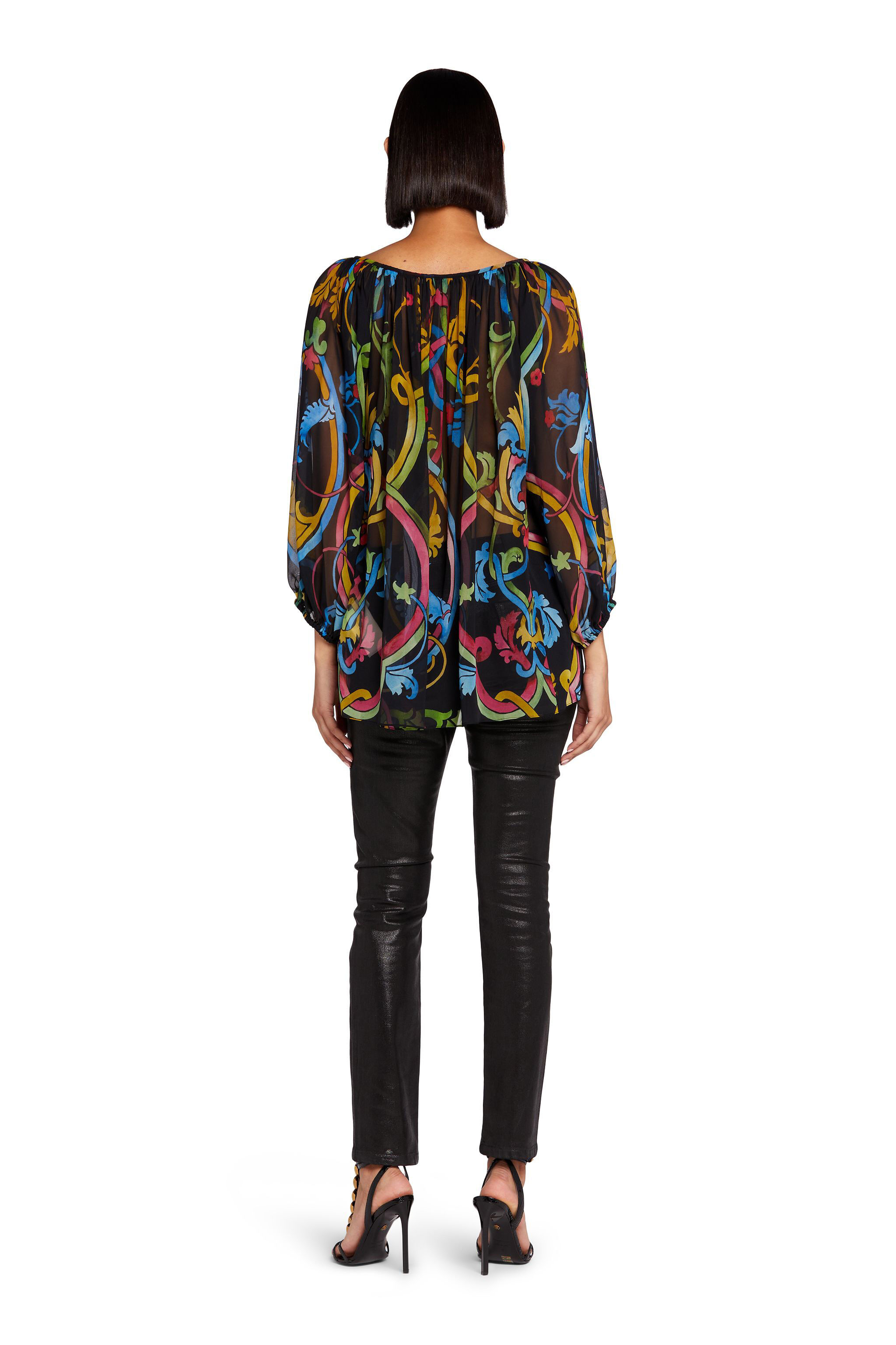 RC Ophelia-Print Silk Top BLACK LQT712-GFZ37