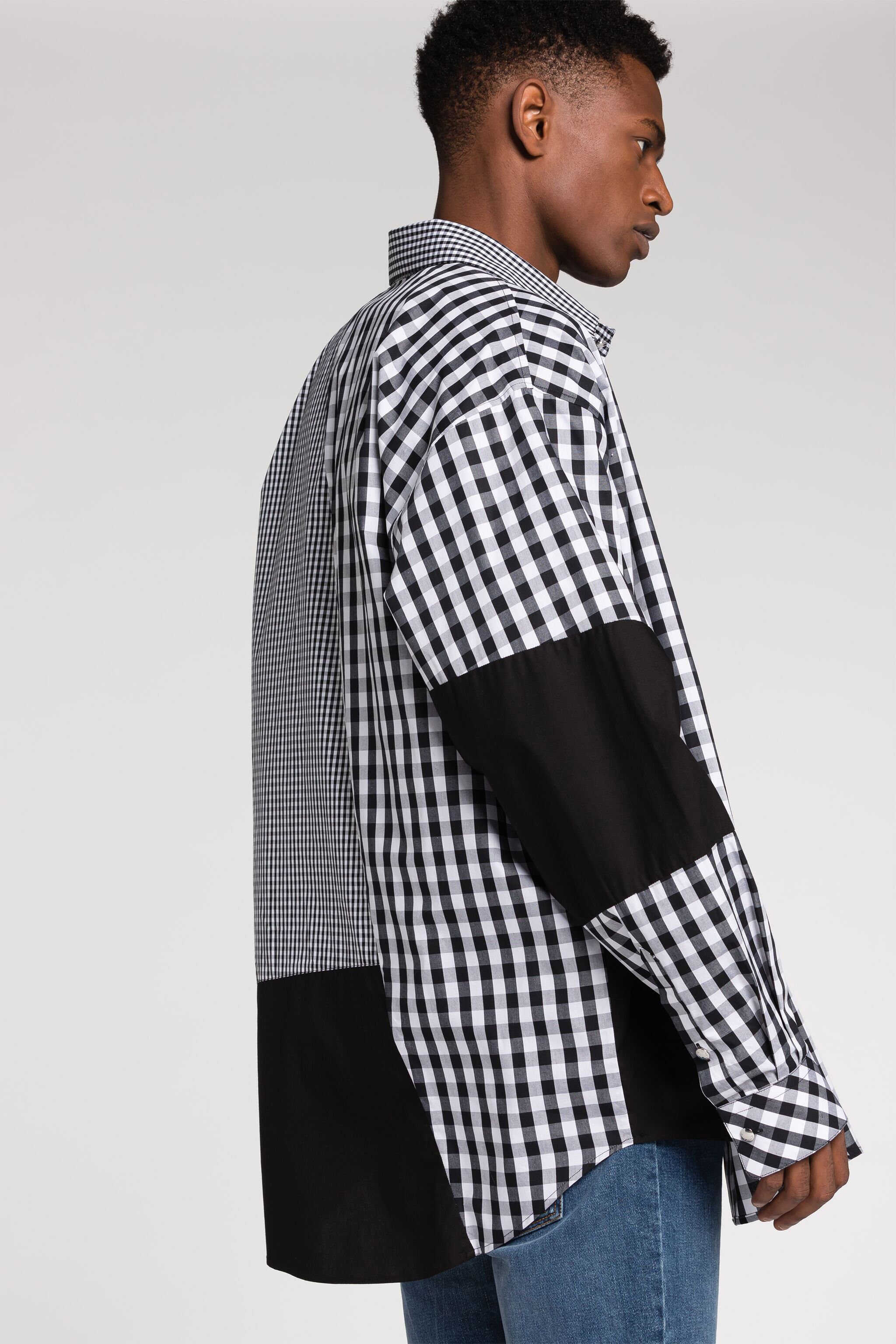 RC Panelled Gingham Cotton Shirt Black/White RRT740-CH501