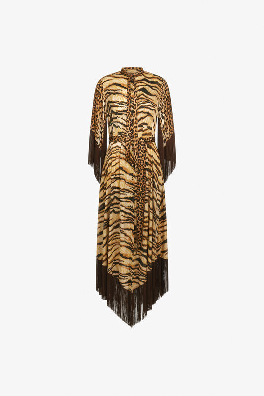RC Leopard-print fringe dress Hellbraun RKT121-SZH36