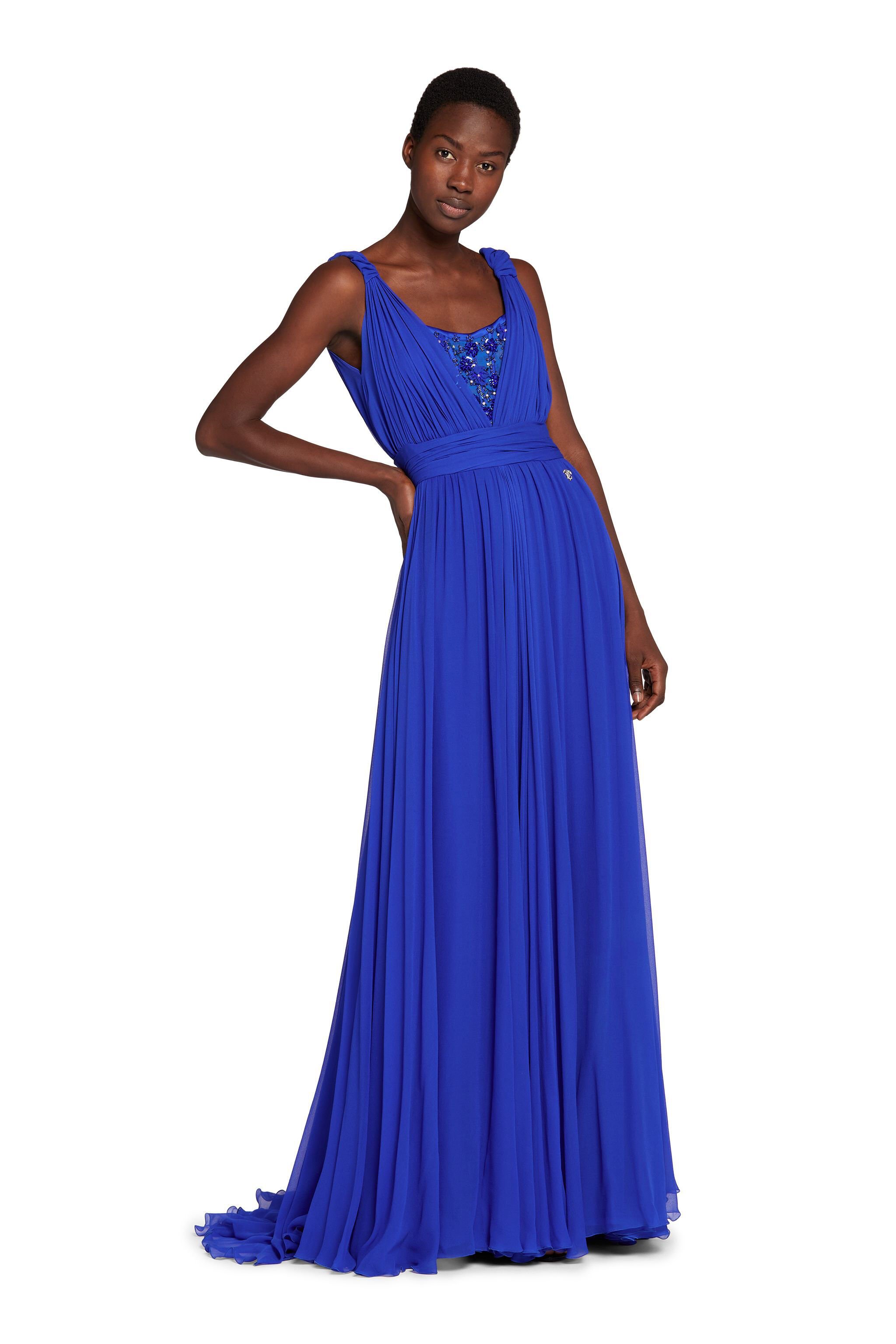 RC Bead-Embellished Silk Maxi Dress Blau KCR105-GG051