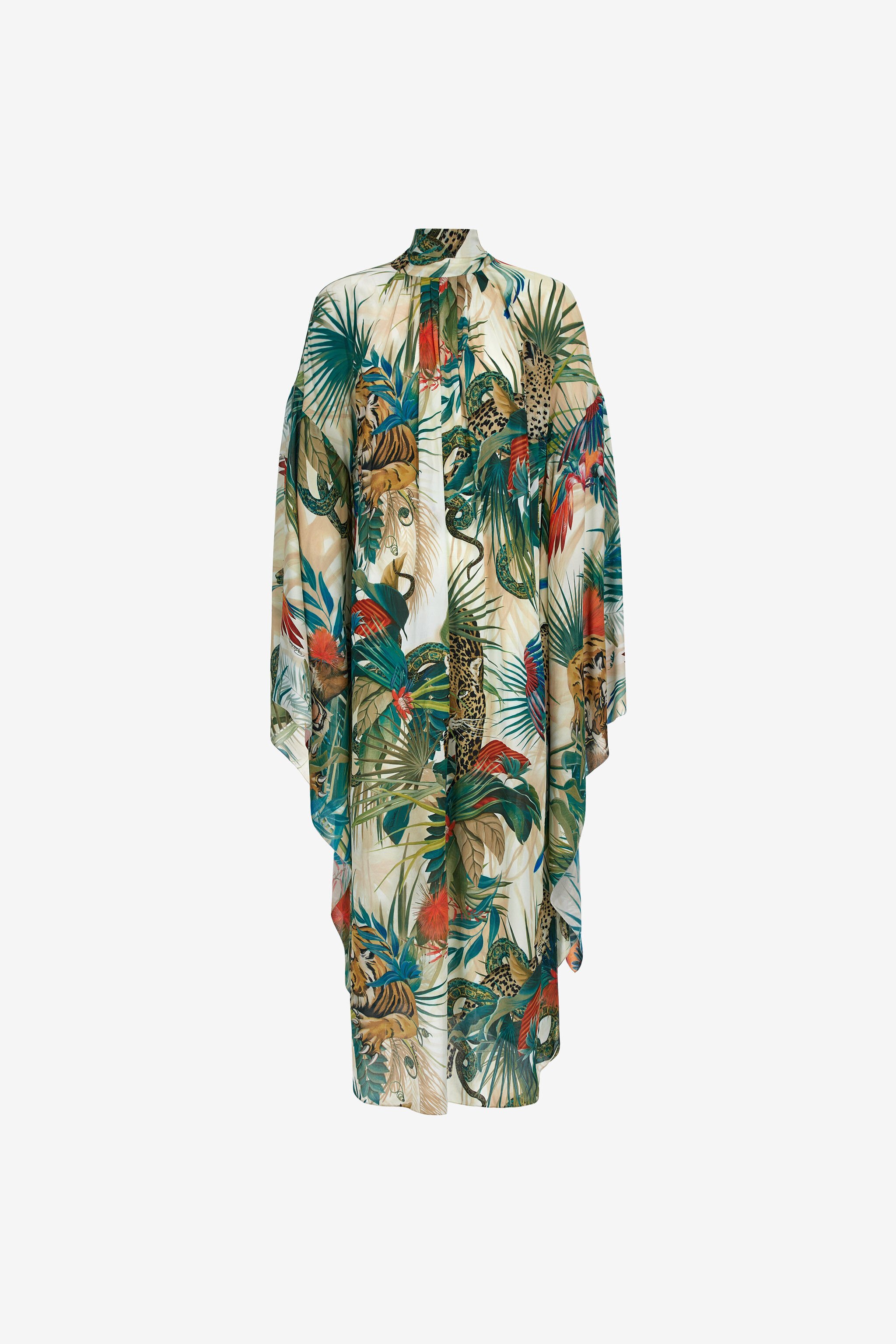 RC Robe Caftan Imprimé Jungle Col Montant Vert SKT138-7HI88