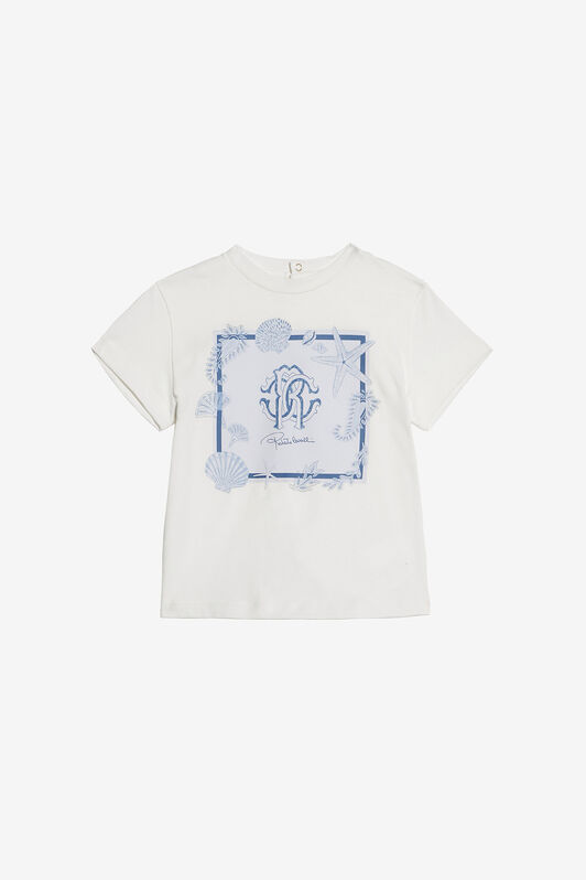 JU T-Shirt Con Stampa Marina E Monogram RC Bianco UJT603-JD001