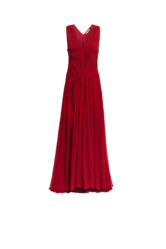 RC Pleated embellished gown Dark red IQR101-GG001