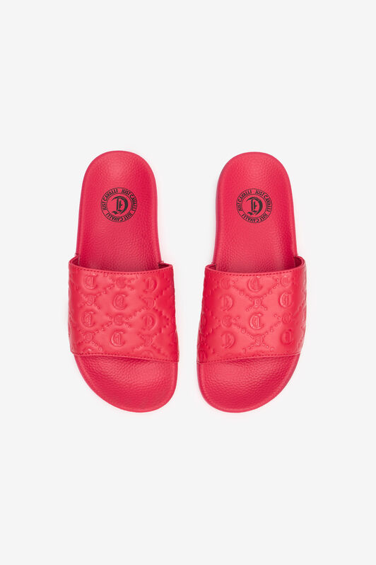 JC Sliders With Diamond Pattern And JC Monogram Fuchsia UFS045-UF367