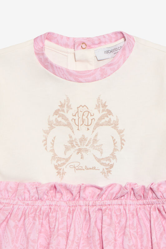 JU Milk White Dress with Baby Pink Floral Print MILKY WHITE/BABYROSE VJT105-JD001