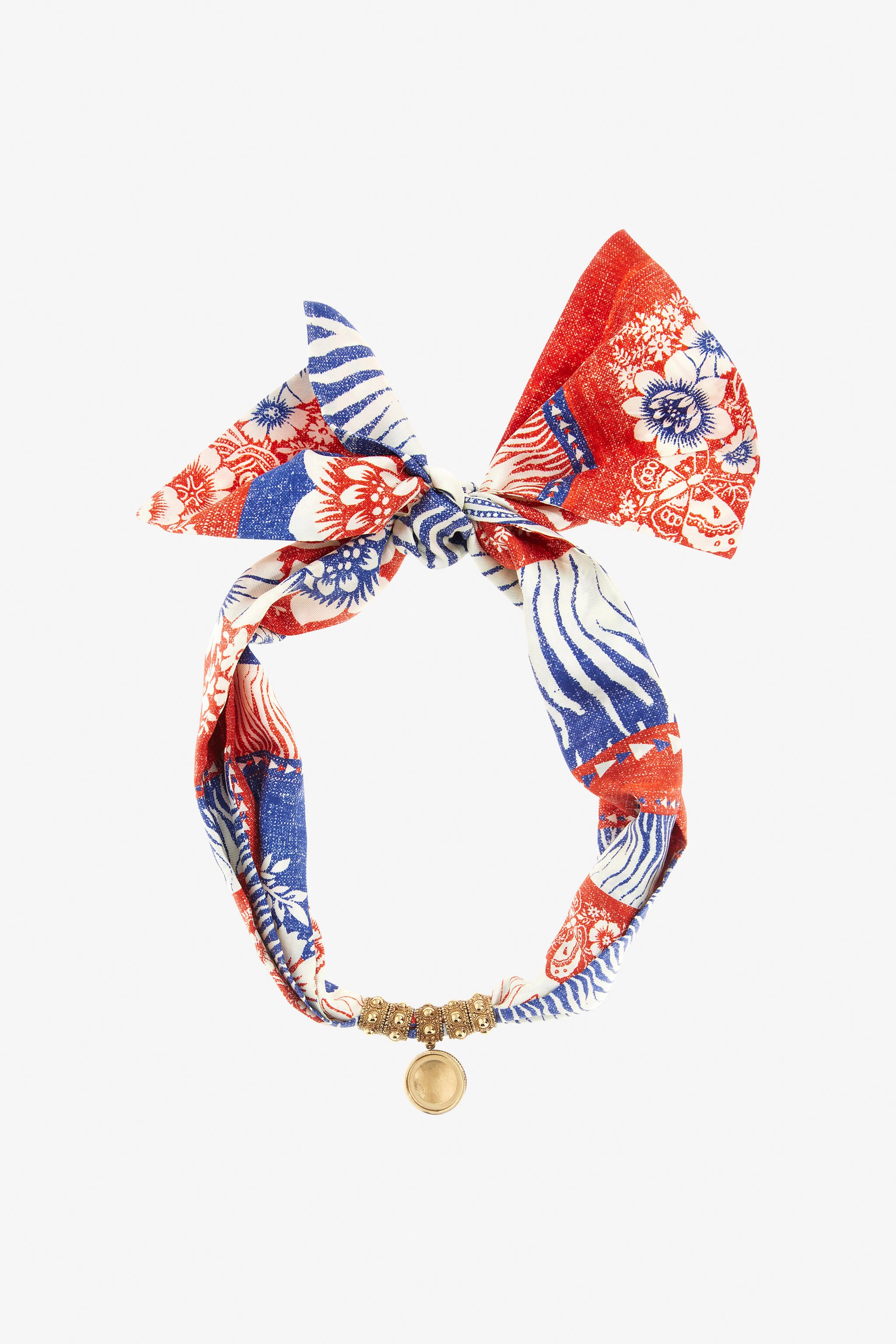 RC Necklace in metal and printed silk ORO/ST.FOULARD BLU TKG002-AM019