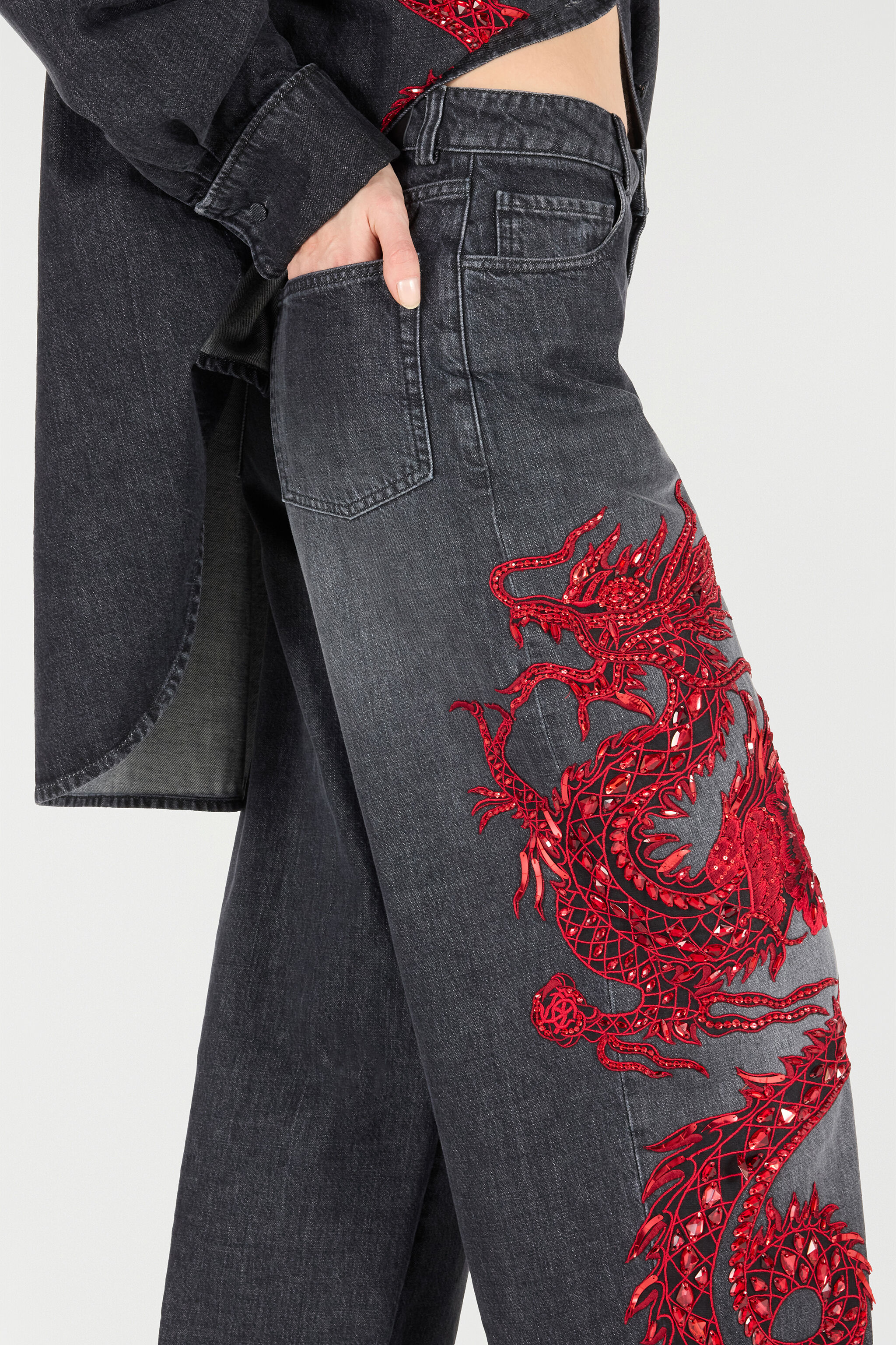 RC Jeans Con Ricamo E Paillettes Nero/Rosso VQJ251-DN001