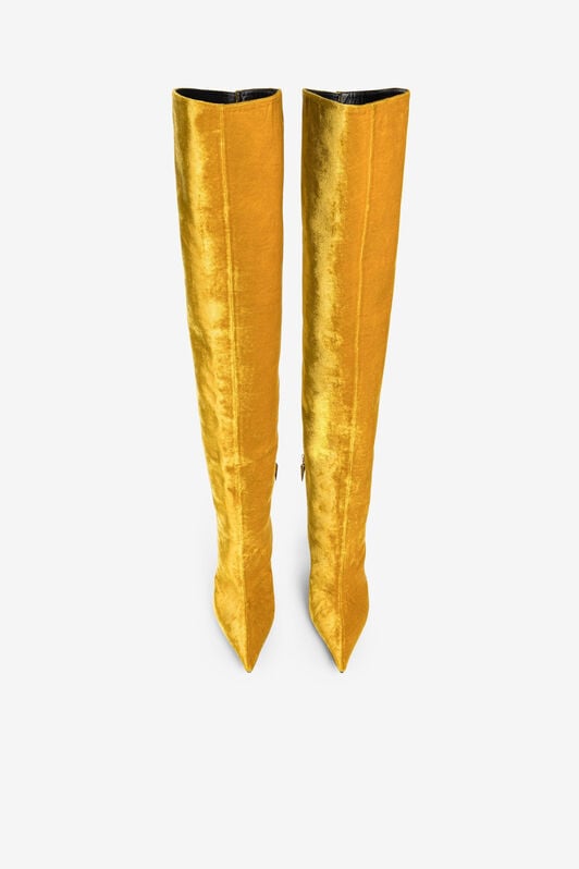 RC Tiger Tooth Thigh-High Velvet Boots Yellow PWS002-VL067