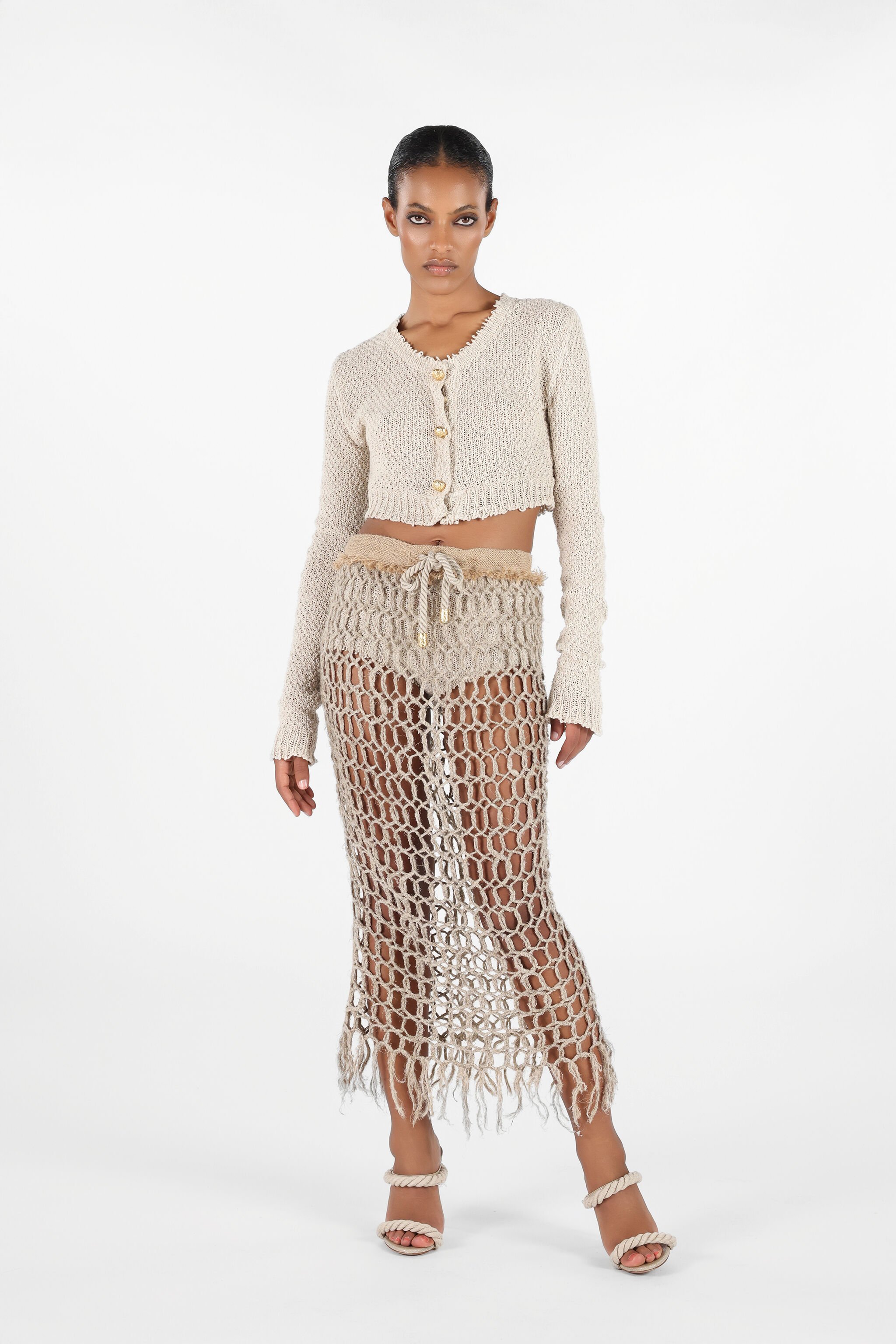 RC Long Mesh Skirt with Fringes Light Brown UWR303-FY096