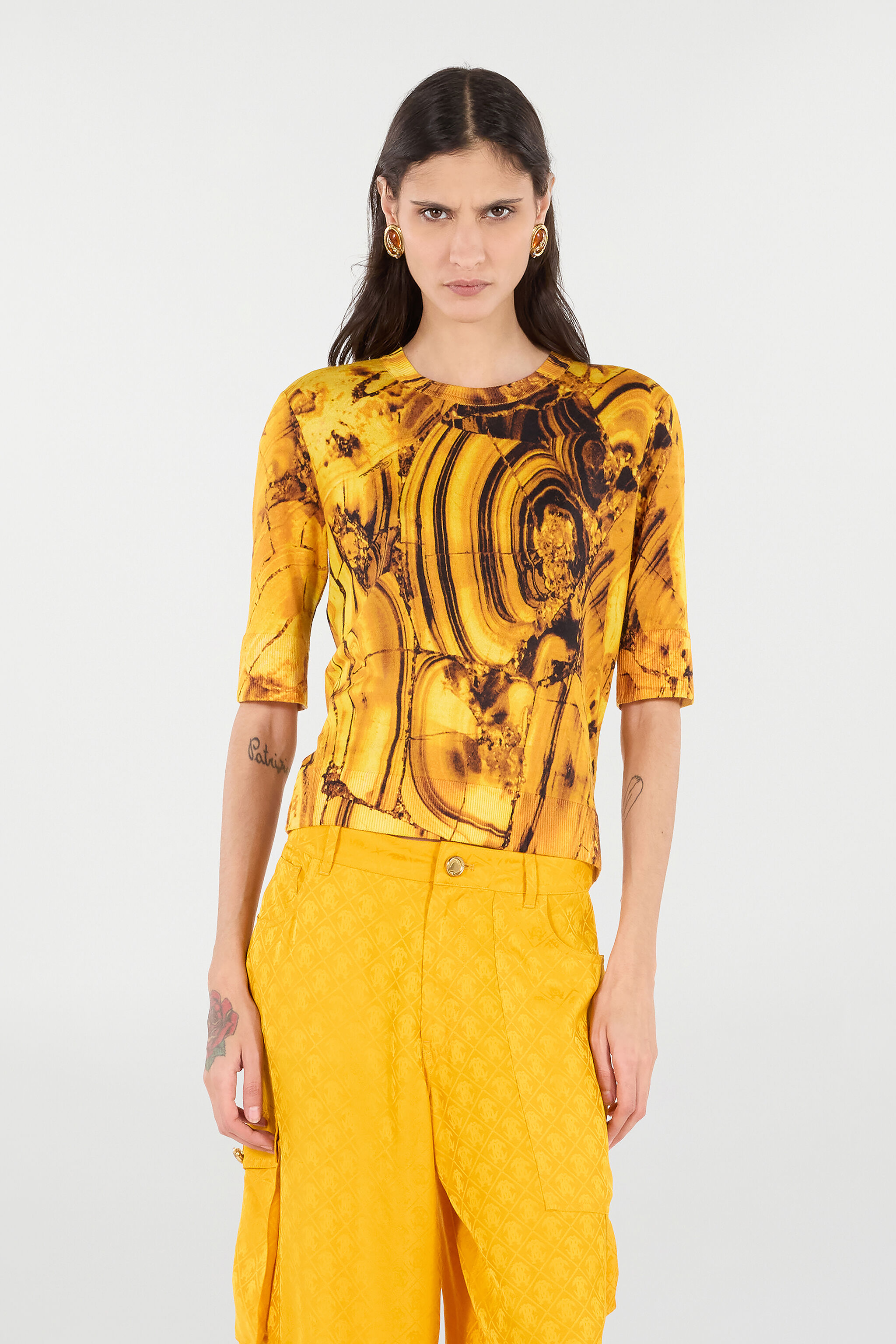 RC Silk-Wool Sweater with Amber Print Yellow VKM615-MQ034