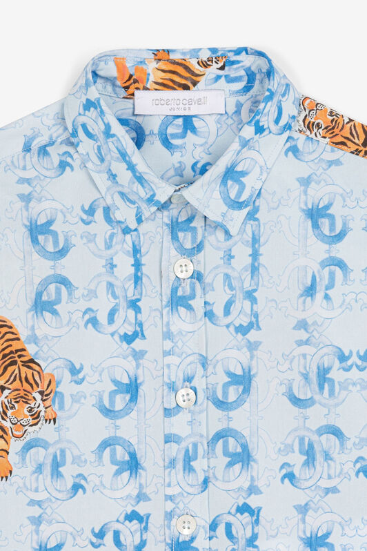 JU Tiger logo-print short-sleeved shirt JU Tiger logo-print short-sleeved shirt Light blue QJT710-4FG20