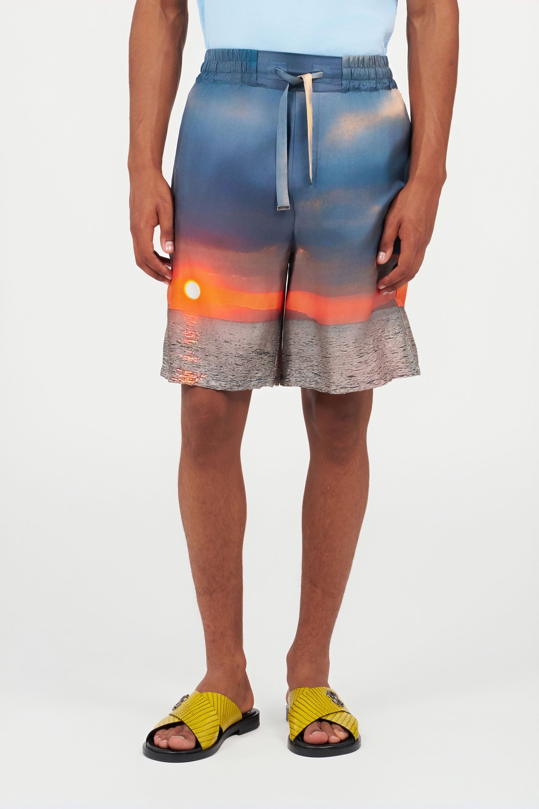 RC Seidenshorts Mit Sonnenuntergang-Print Blau/Orange UMT272-4QP89