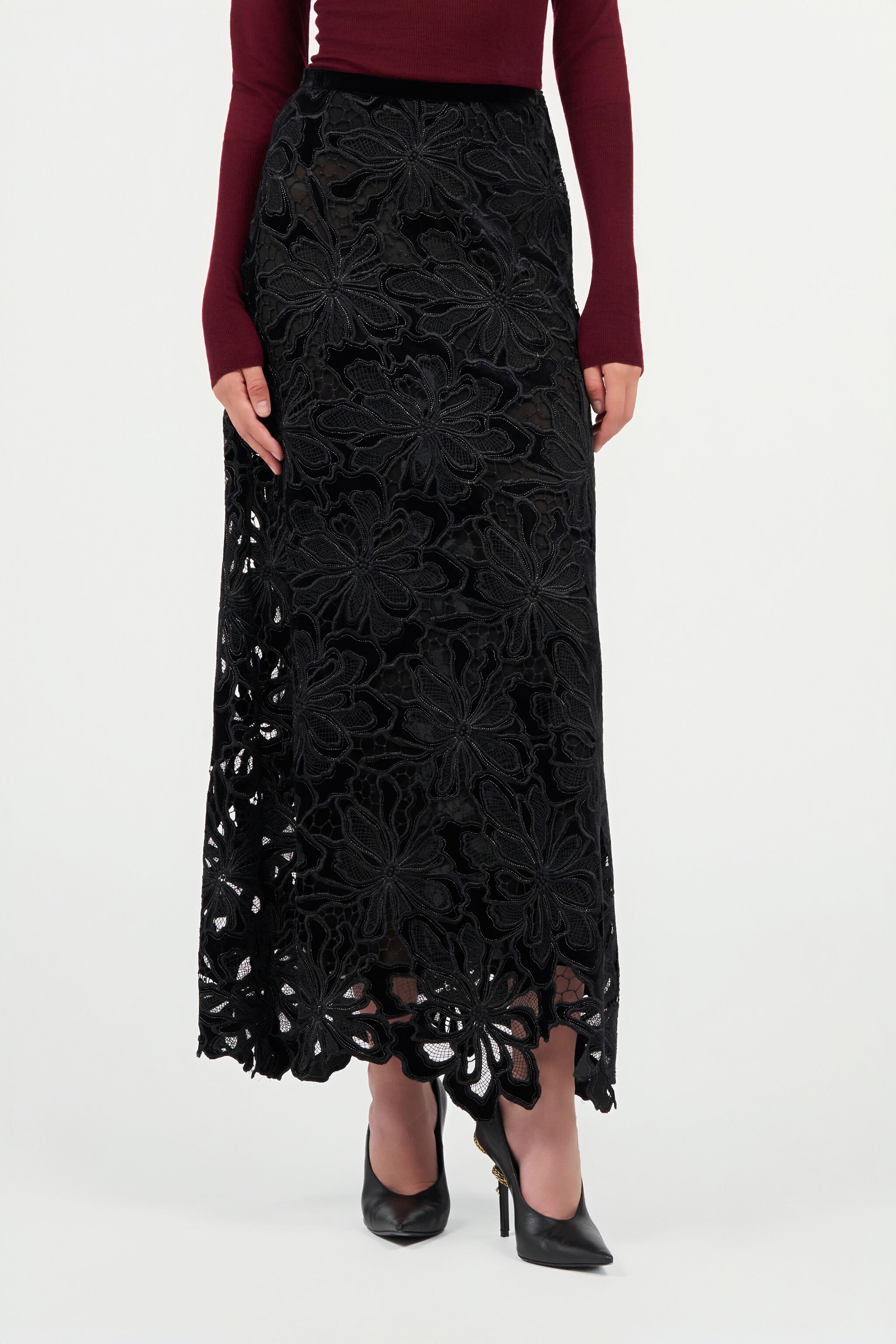 RC Long Floral Lace Skirt BLACK WKT305-FT009