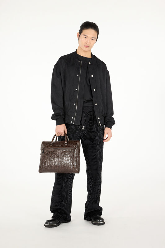 RC Crocodile-Print Document Bag Brown URB005-PZU02
