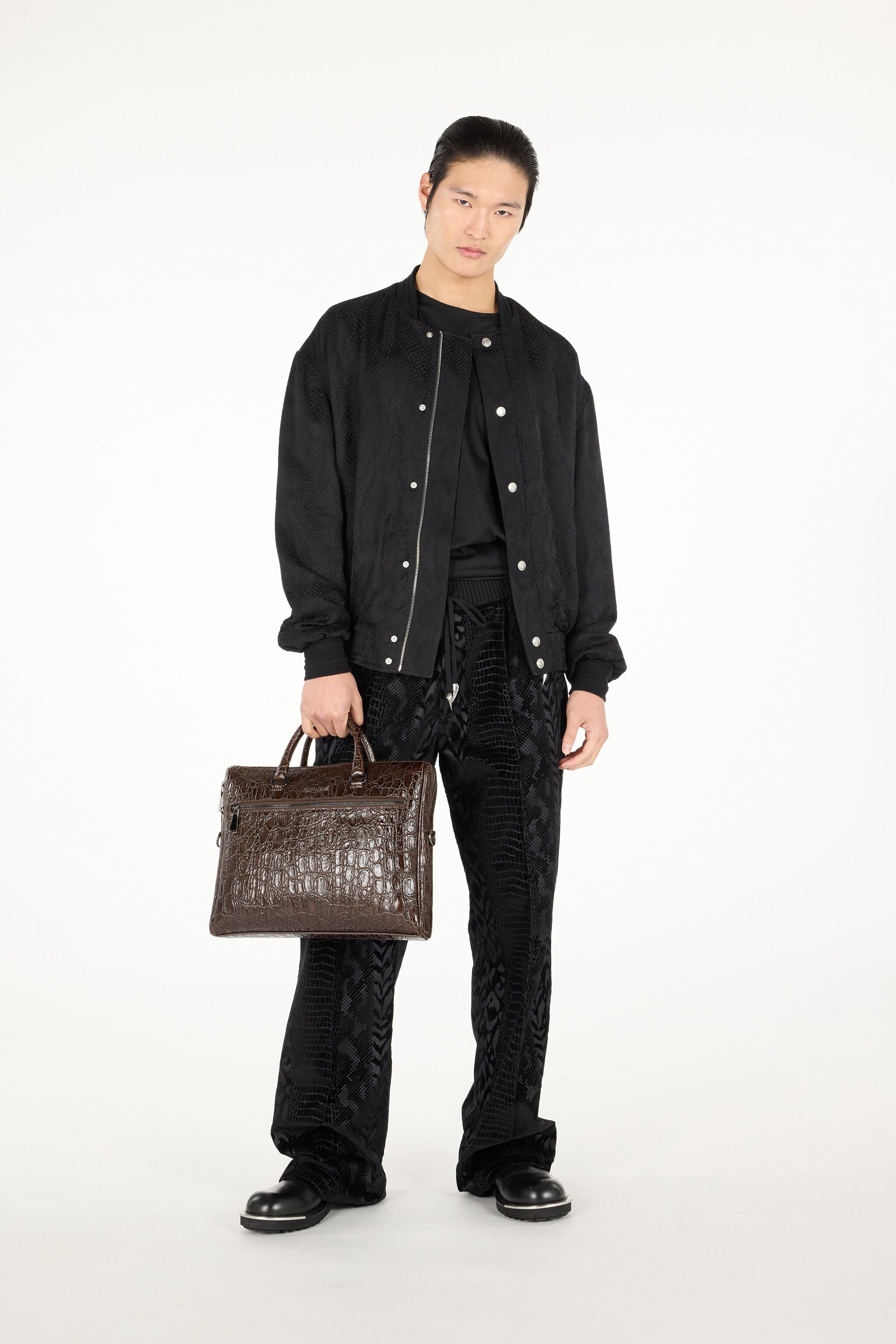 RC Crocodile-Print Document Bag Brown URB005-PZU02