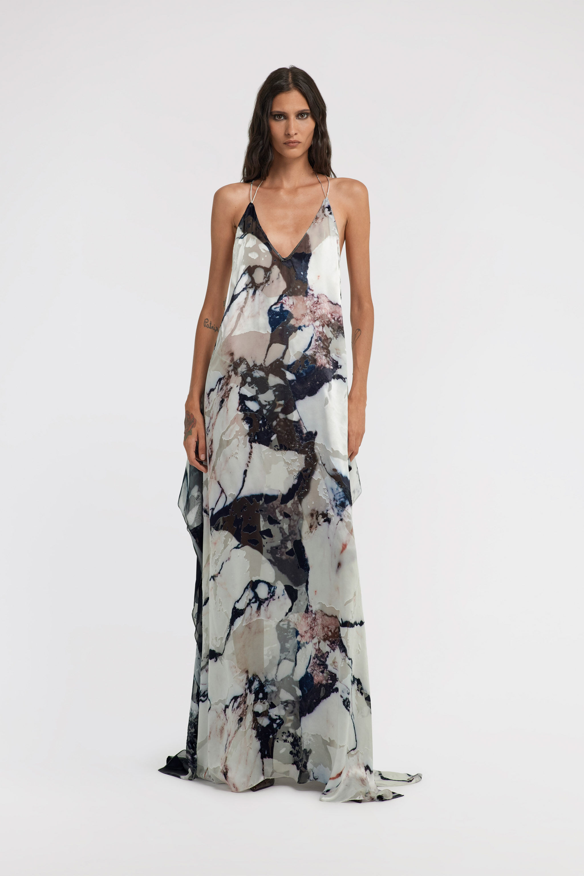 RC Marble print long Dress Schwarz/Weiß TWT124-HEN18