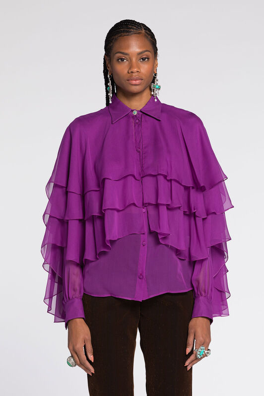 RC Ruffled Silk Blouse Purple RKT702-XV005