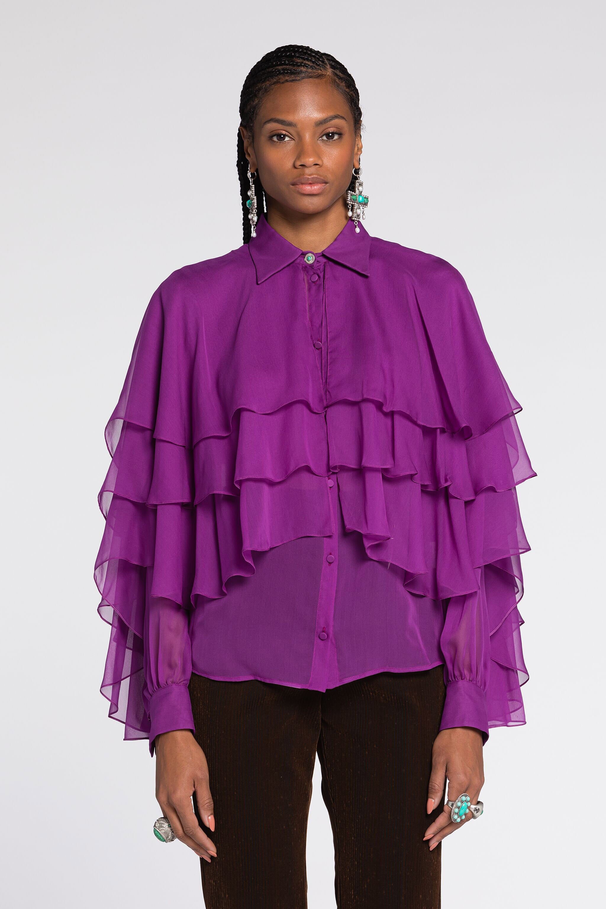 RC Ruffled Silk Blouse Purple RKT702-XV005