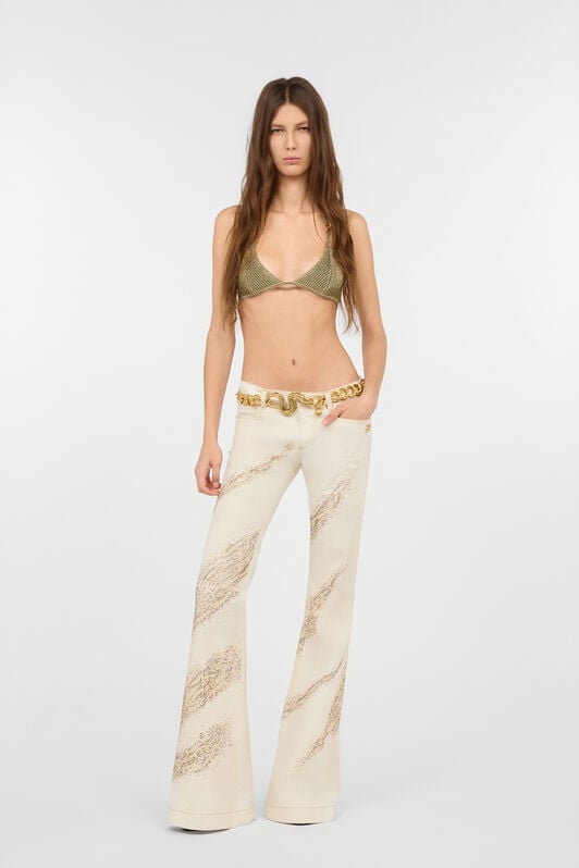 RC Ivory flared jeans with gold animal-print detailing IVORY/GOLD WWJ204-DE017