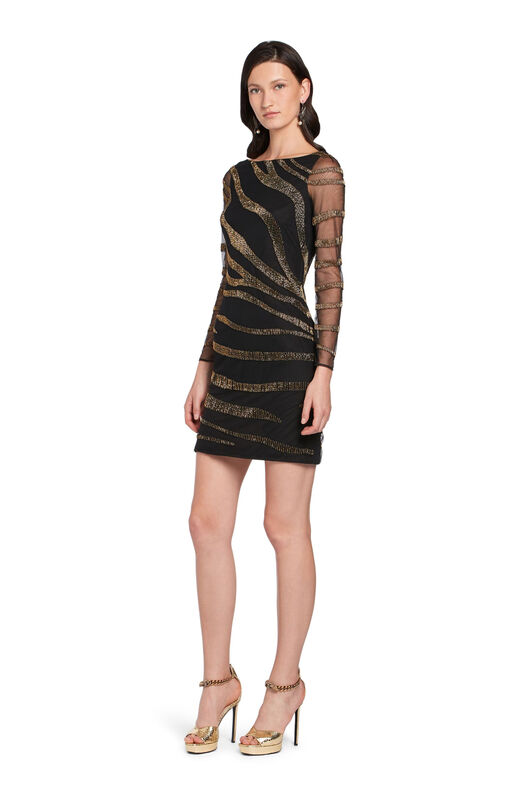 RC Robe à motif Zebra noir et doré RC Robe à motif Zebra noir et doré Noir/Or HQR197-RT020