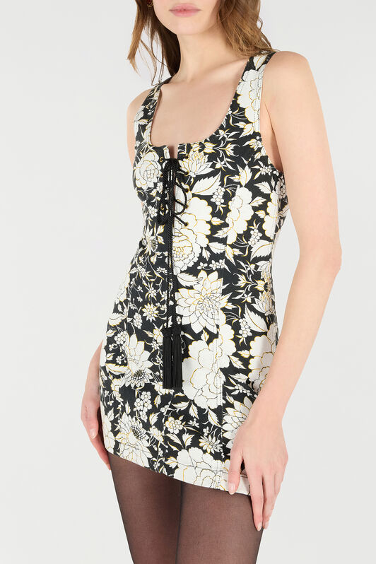 RC Mini Dress with All-Over Floral Print RC Mini Dress with All-Over Floral Print Black/White VQJ150-DAP71