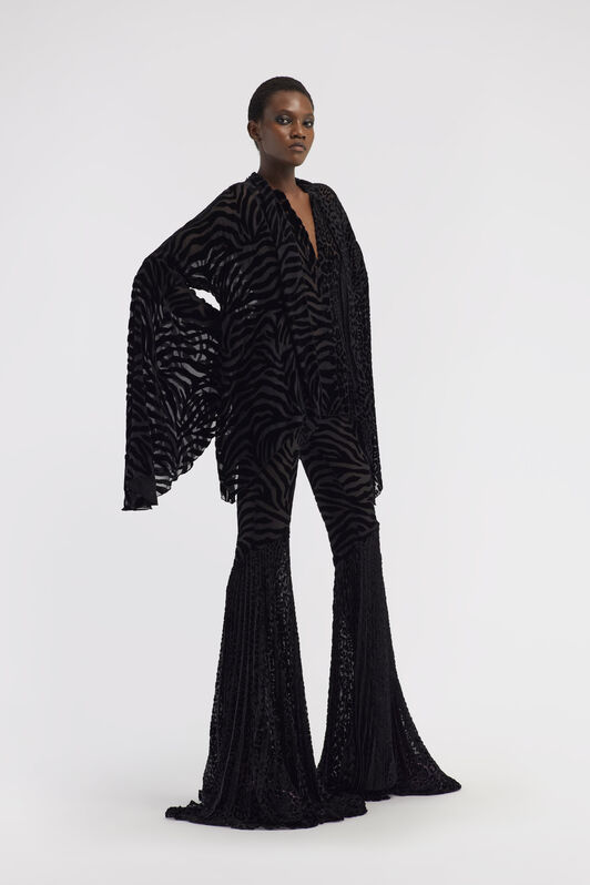 RC Velvet pants with Ray of Gold print Black RWT205-VL040