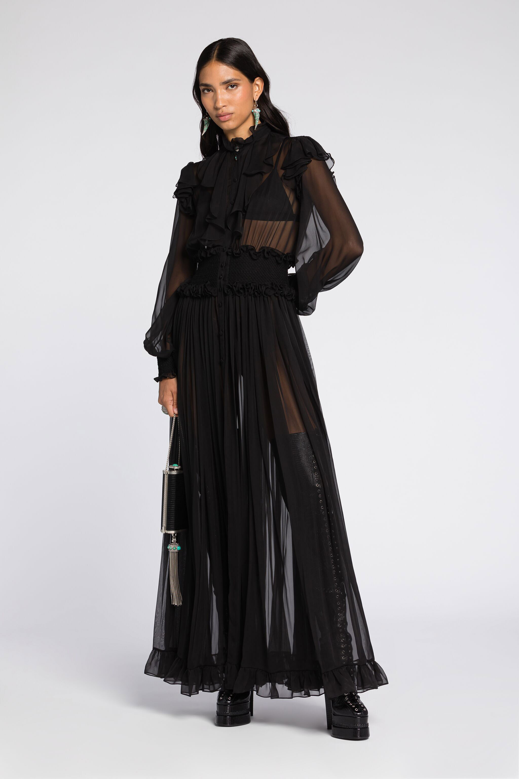 Abito lungo seta nero new arrivals